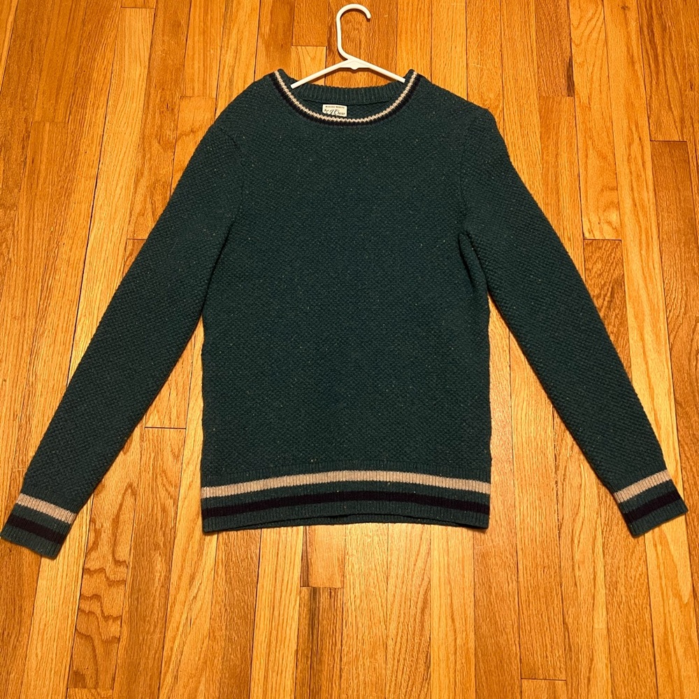 J. Crew Dark Green Merino Wool Crewneck Sweater with Stripes